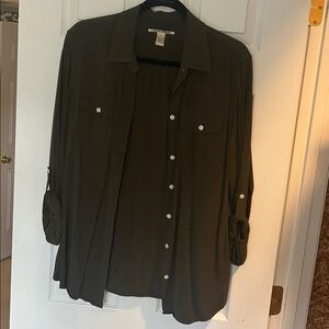 Lucky Brand Army Green Long Sleeved Button Up